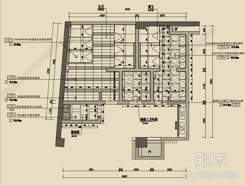 公共卫生间施工图下载【ID:790514790】