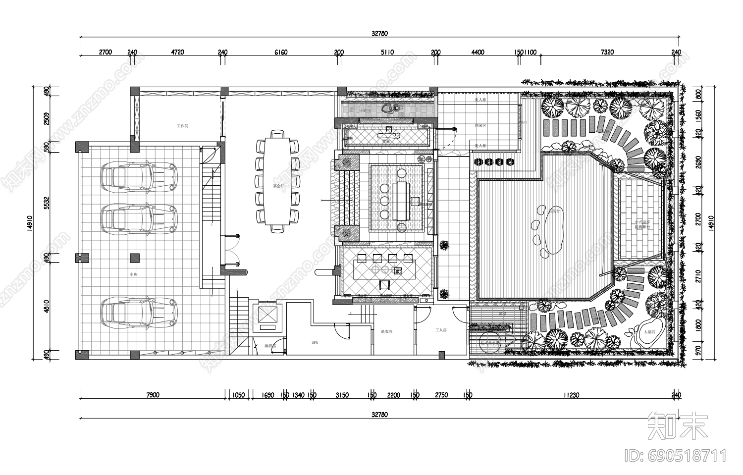 新中式庭院景观cad施工图下载【ID:690518711】