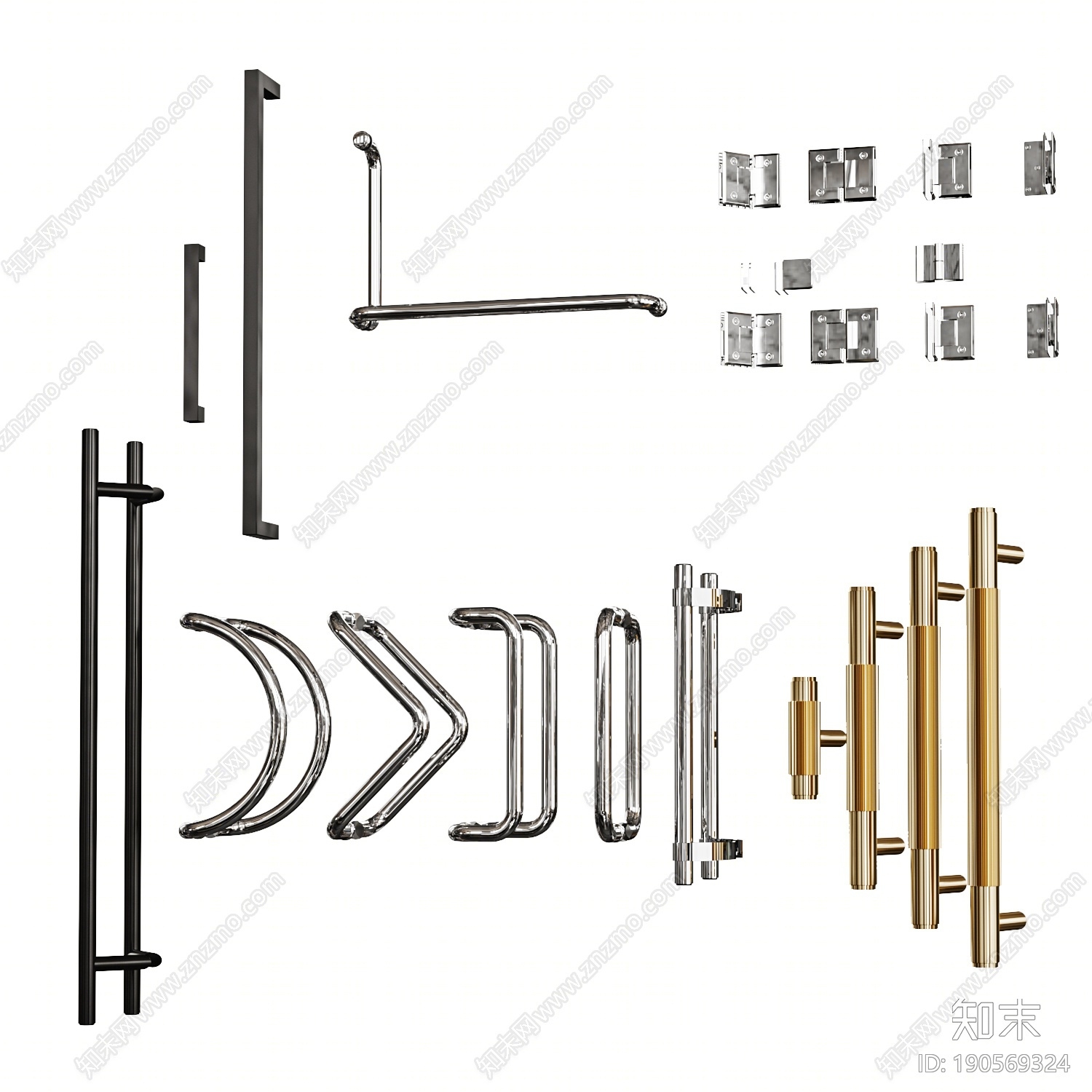 现代玻璃门把手3D模型下载【ID:190569324】