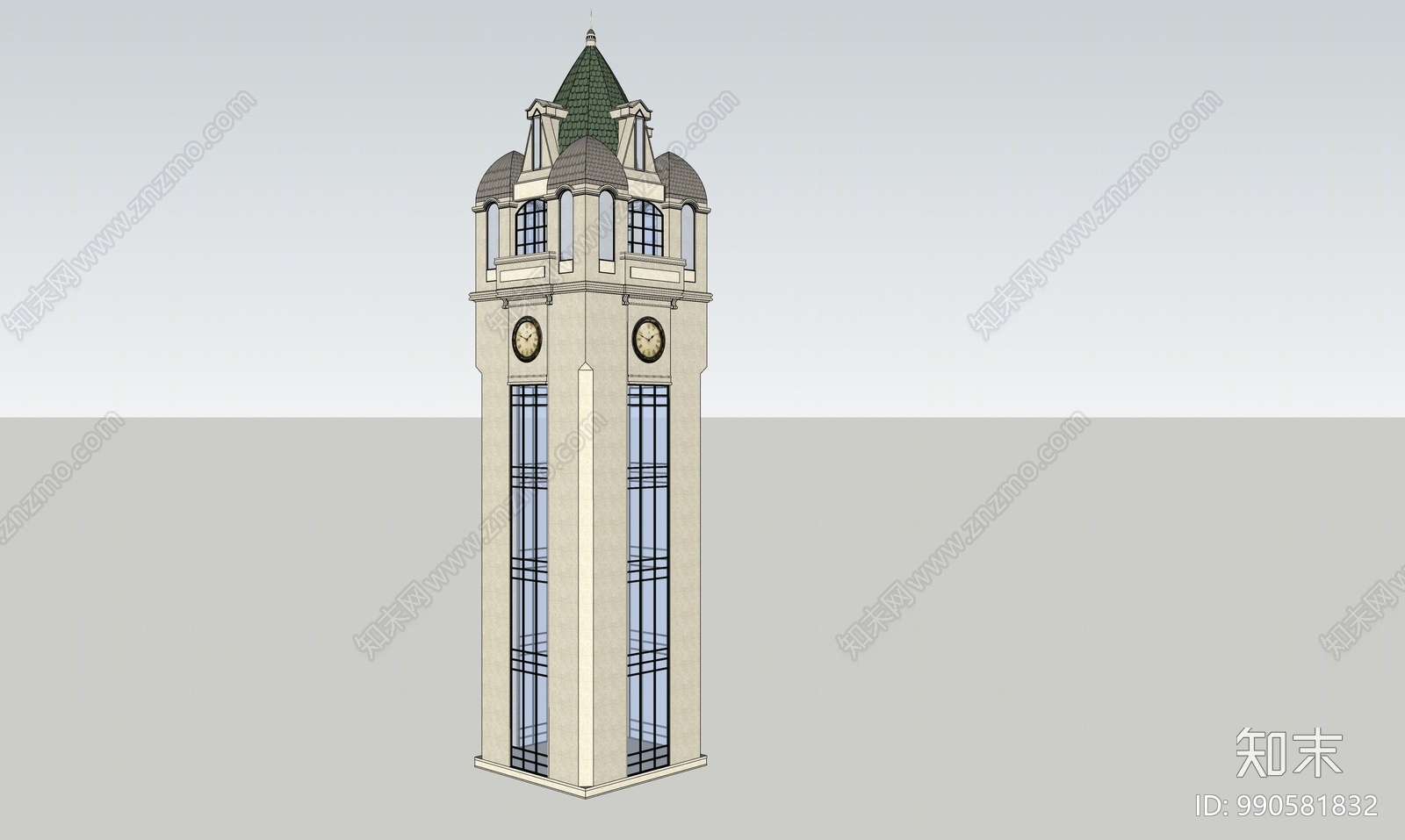欧式钟楼SU模型下载【ID:990581832】