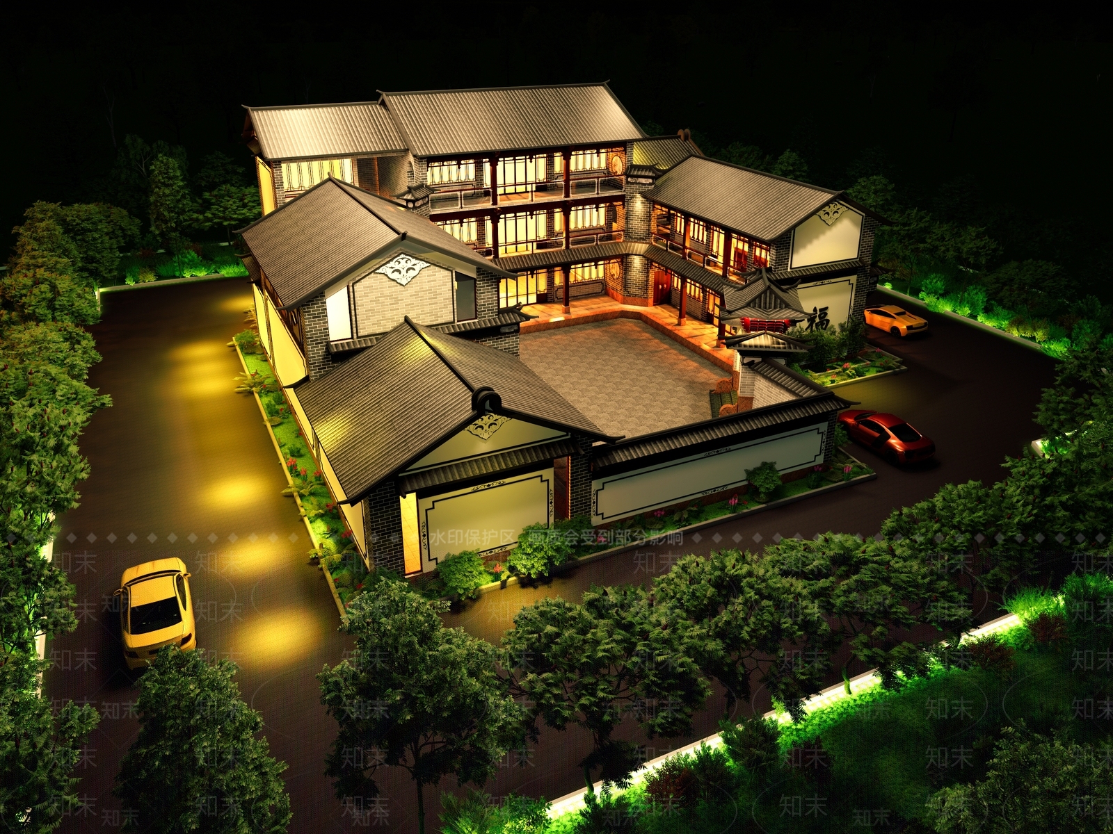 中式四合院SU模型下载【ID:890588322】