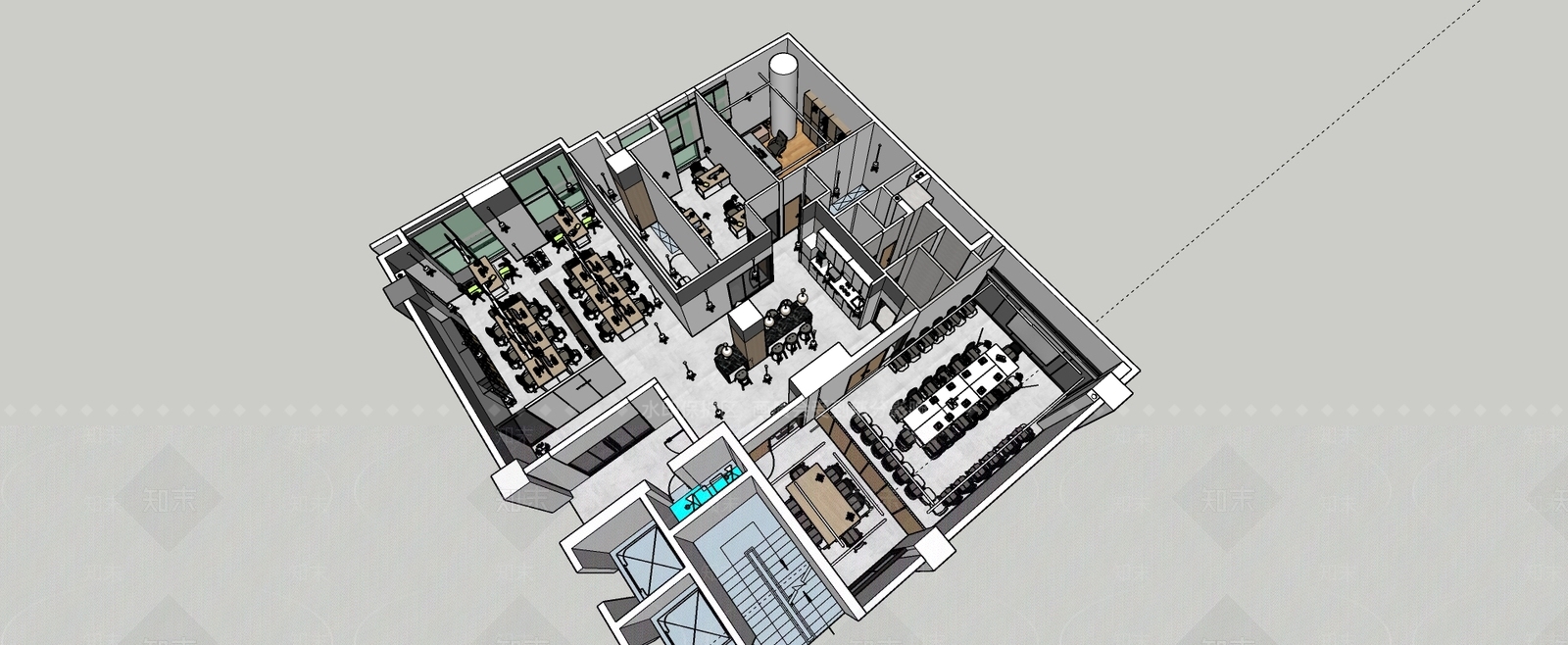 现代办公室空间SU模型下载【ID:890601848】