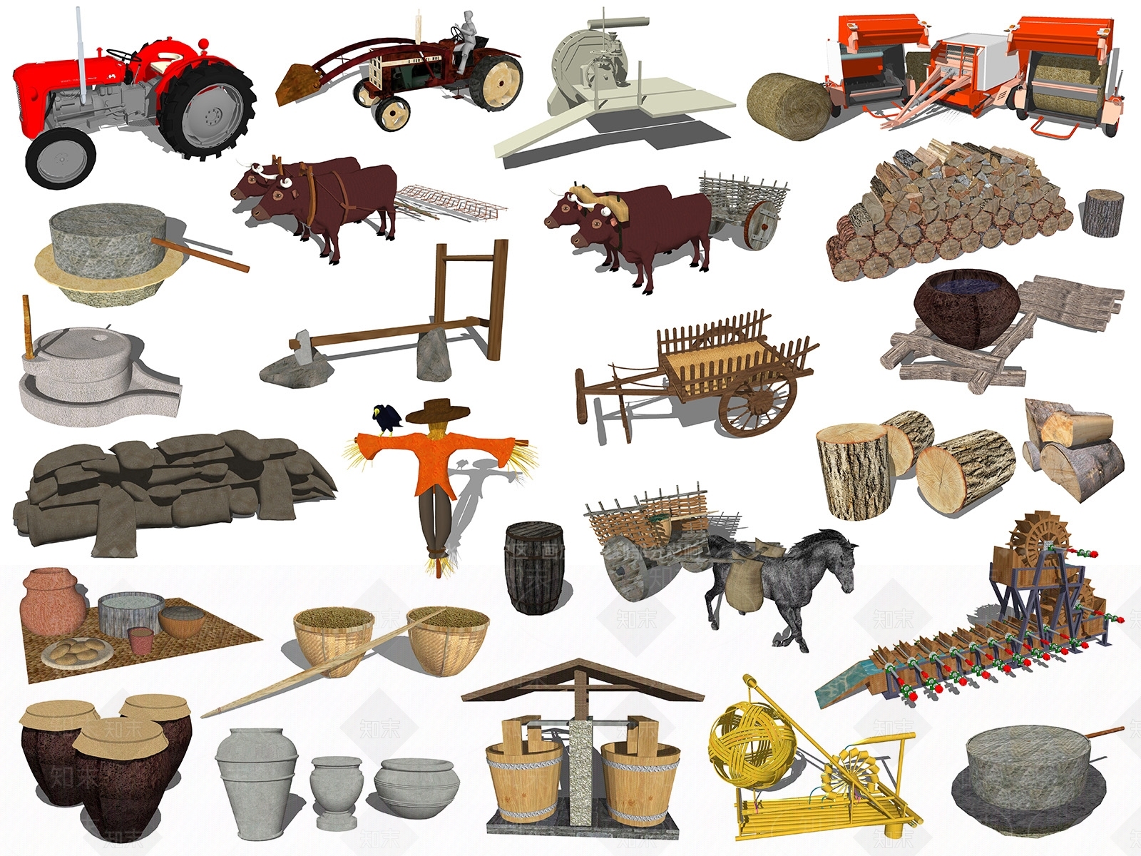 中式农家乐农具SU模型下载【ID:390620307】