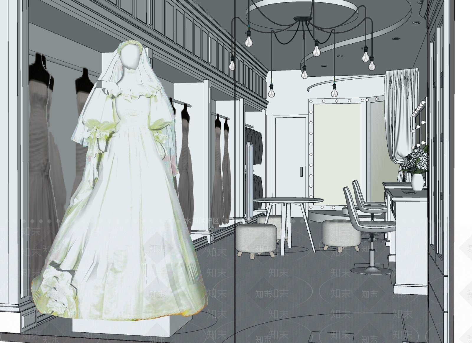 现代婚纱摄影店SU模型下载【ID:190637107】