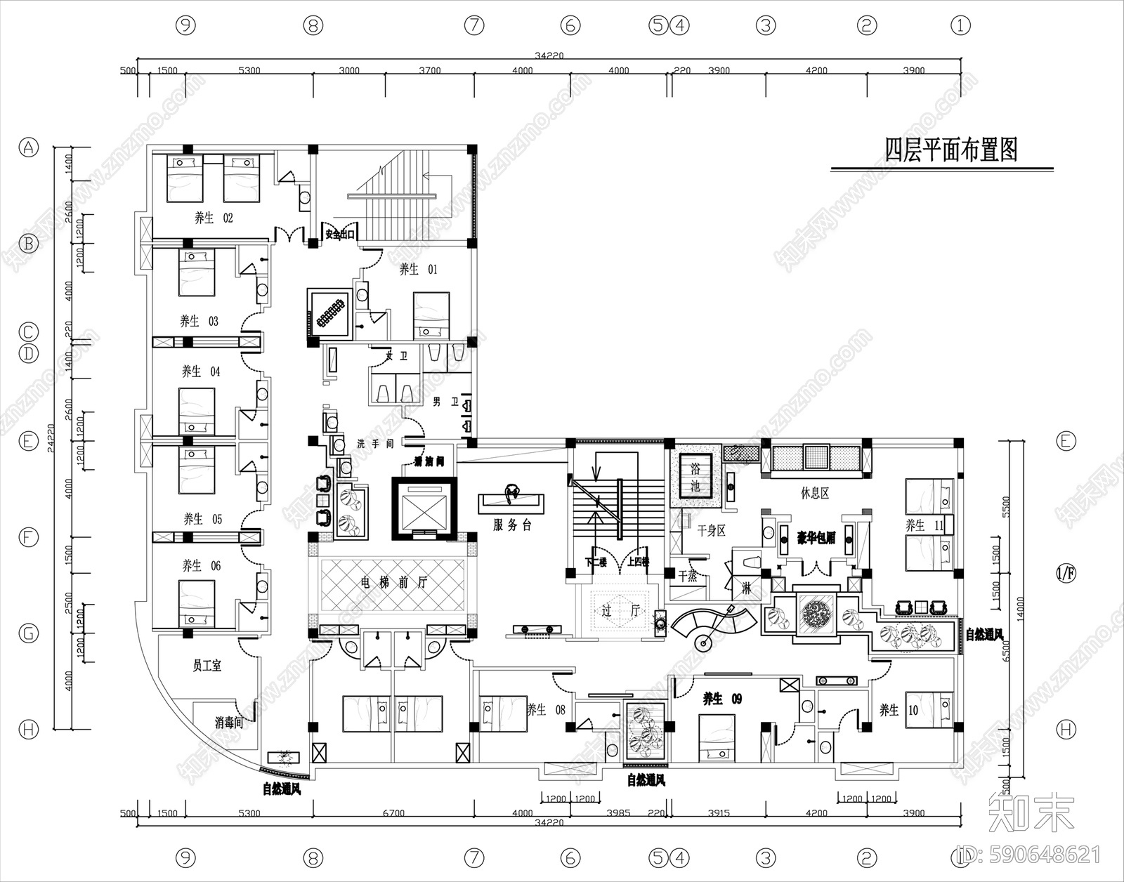 足浴店cad施工图下载【ID:590648621】