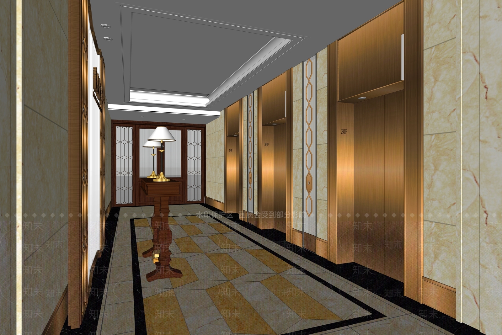 欧式酒店玄关过道SU模型下载【ID:990649492】