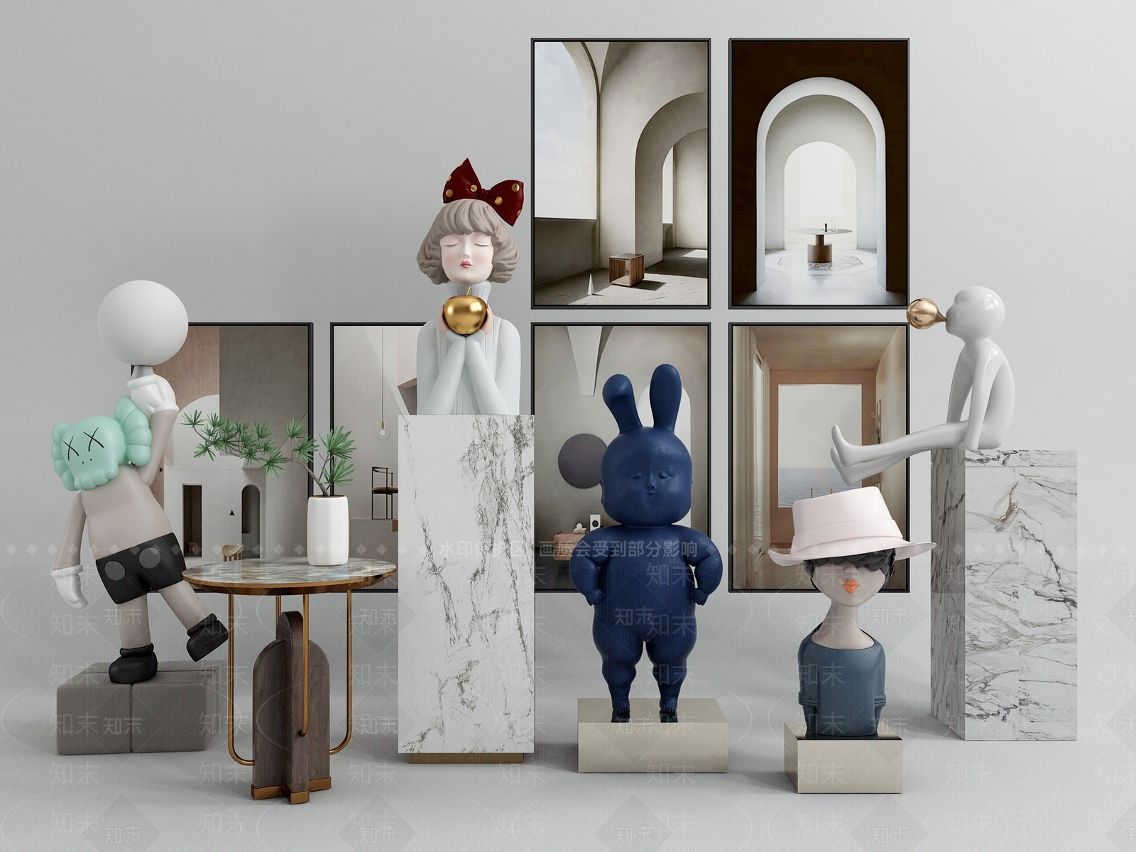 现代卡通人物雕塑组合3D模型下载【ID:390667850】