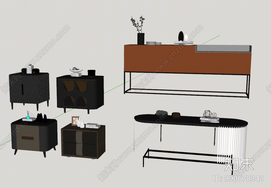 现代边柜SU模型下载【ID:990678342】
