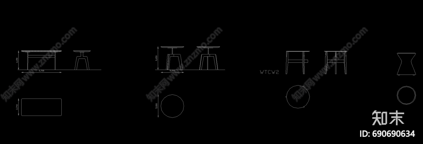 茶几施工图下载【ID:690690634】