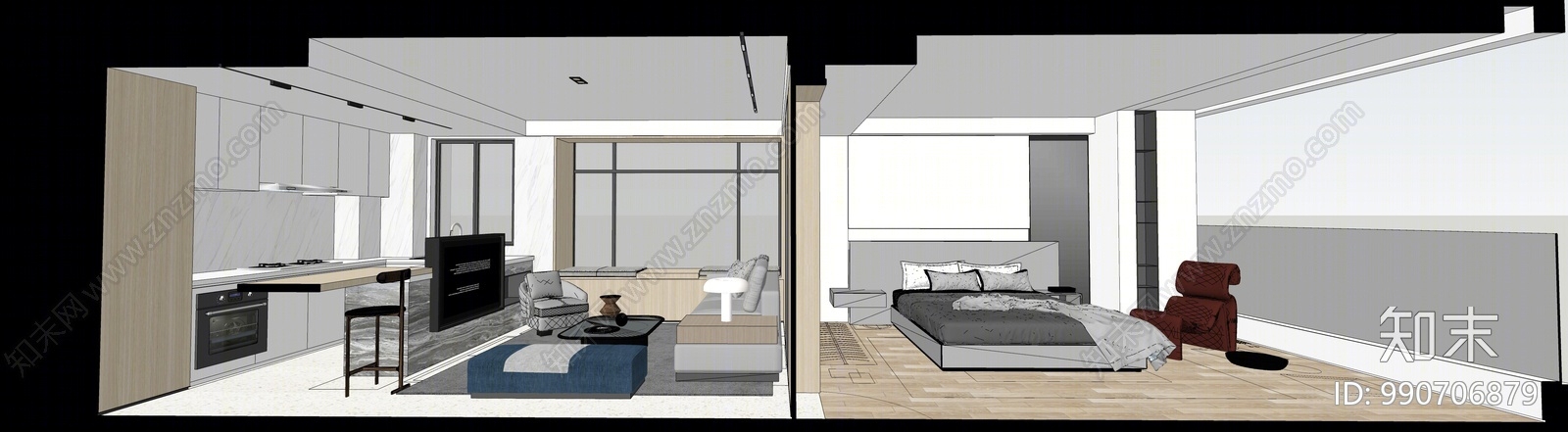 现代家居客厅SU模型下载【ID:990706879】