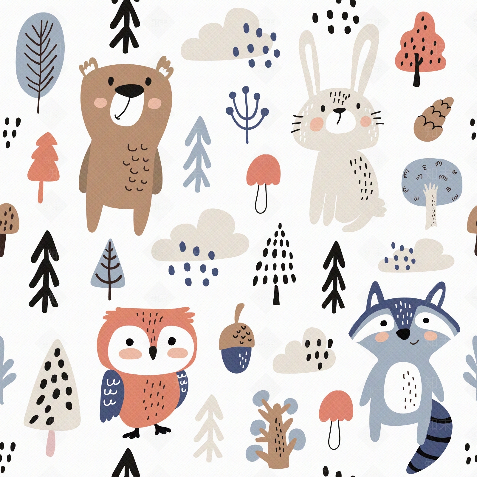 卡通儿童房动物壁纸贴图下载【ID:990707218】