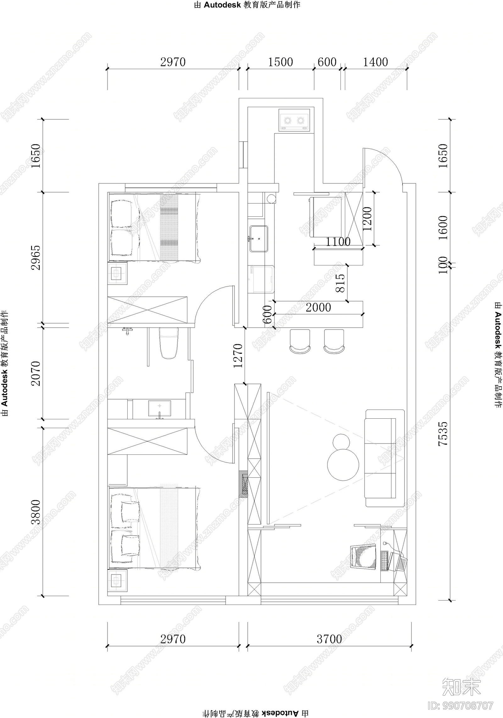 现代单身公寓3D模型下载【ID:990708707】