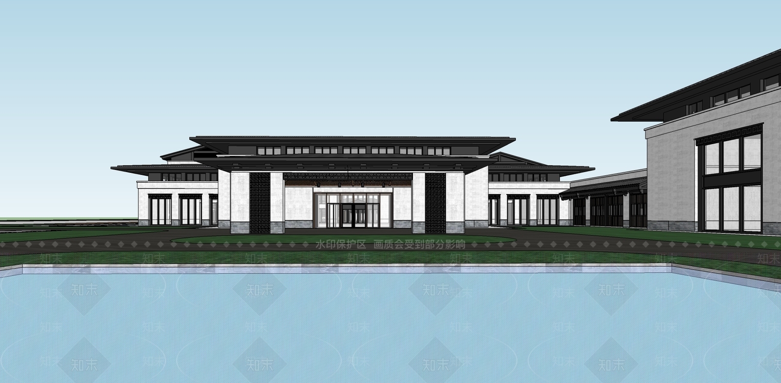 新中式民宿建筑SU模型精品下载_SketchUp模型_知末网
