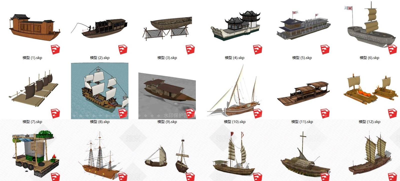 中式舰船SU模型下载【ID:890790403】