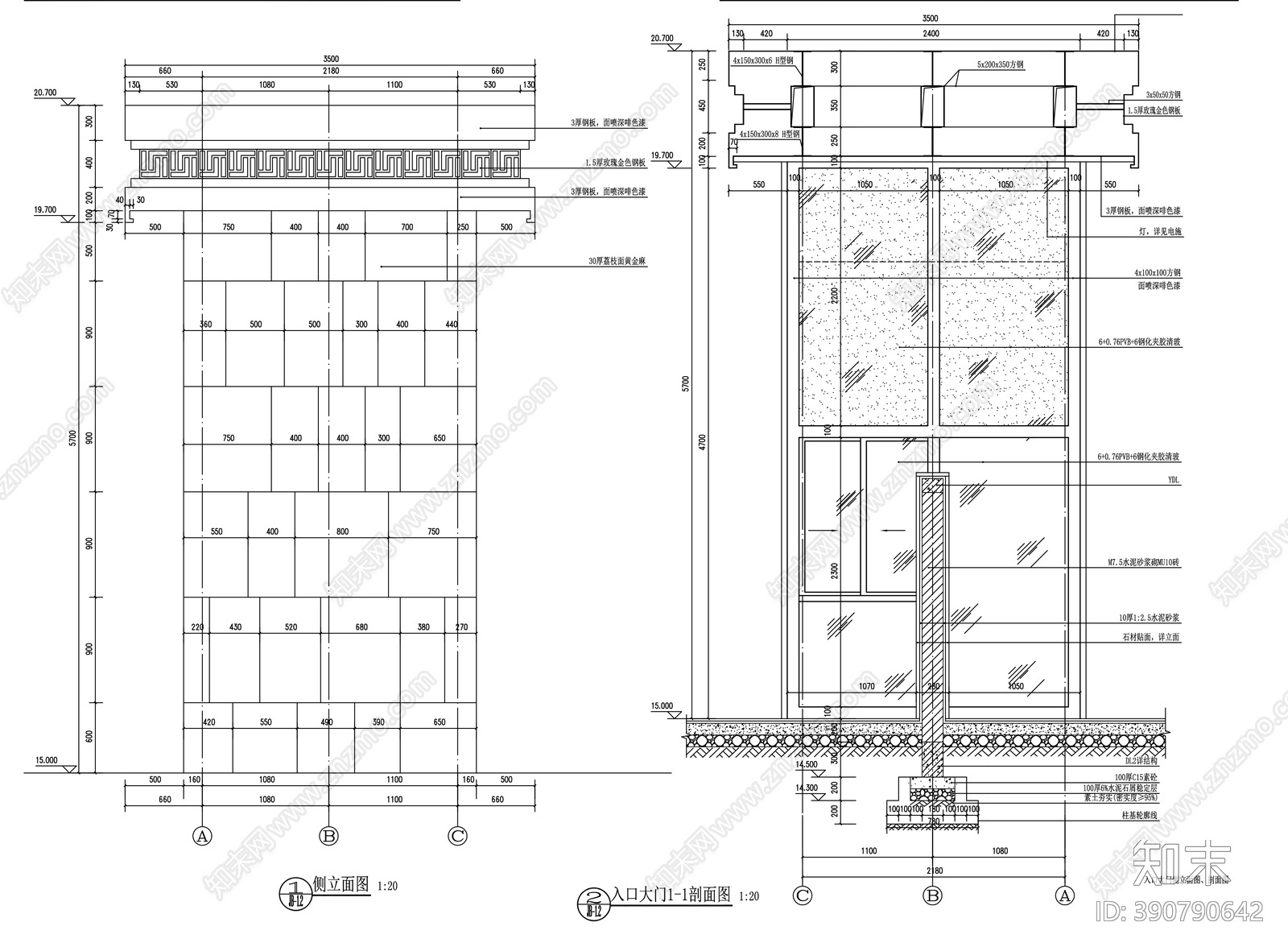 新中式大门cad施工图下载【ID:390790642】