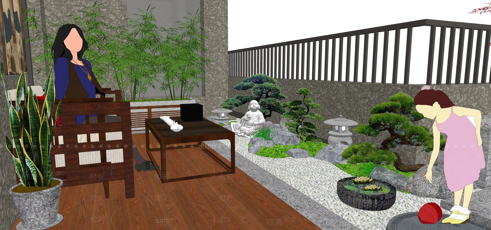新中式家居阳台SU模型下载【ID:690794558】