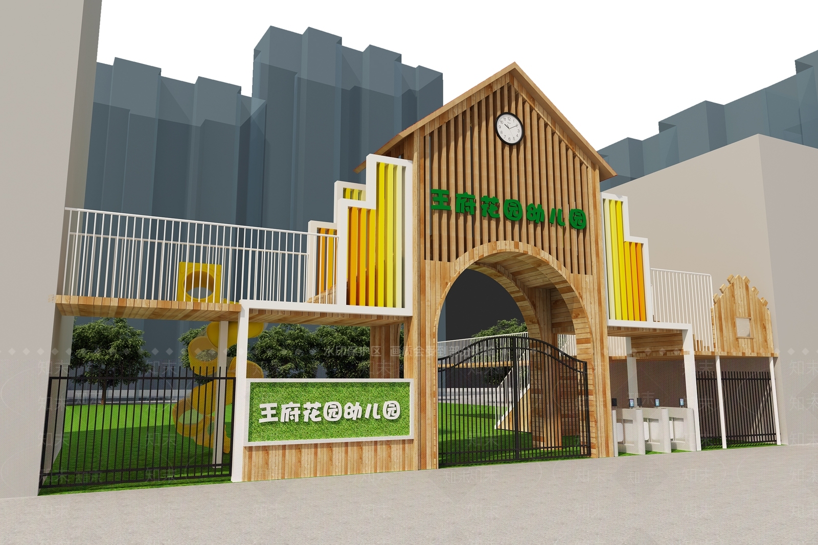 现代幼儿园门头3D模型下载【ID:390805937】