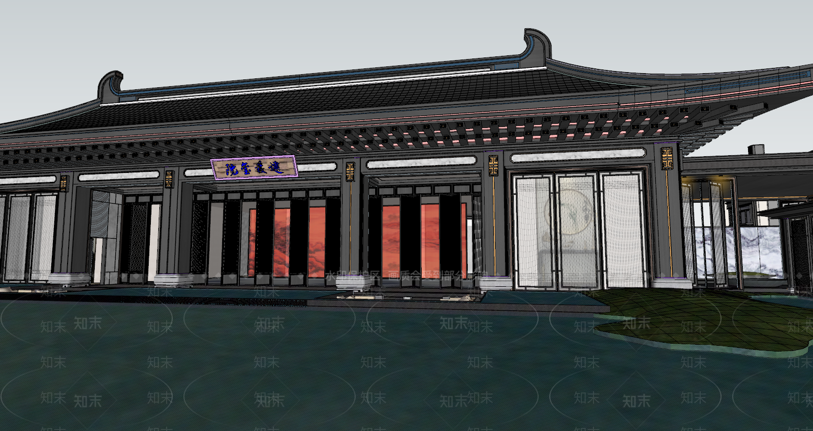新中式售楼处建筑SU模型下载【ID:790855109】
