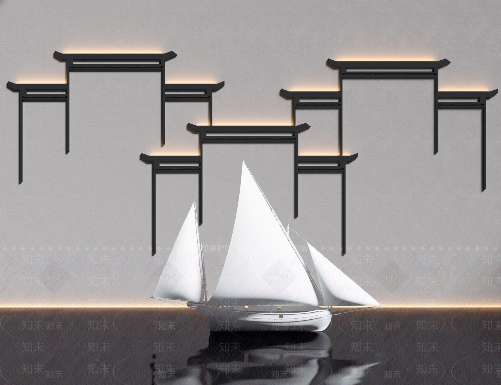 现代帆船雕塑3D模型下载【ID:390859816】