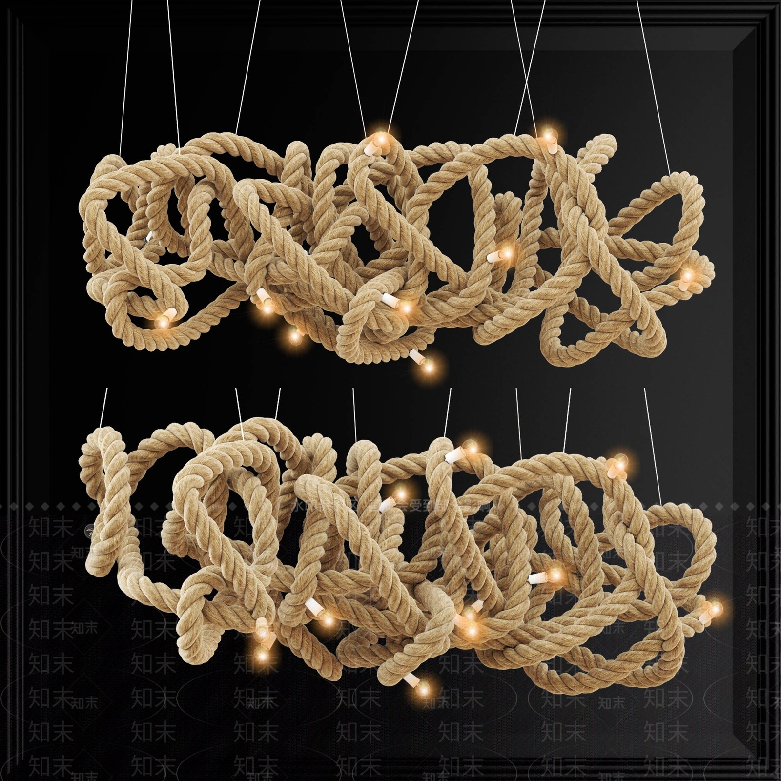 工业风麻绳吊灯3D模型下载【ID:590862884】