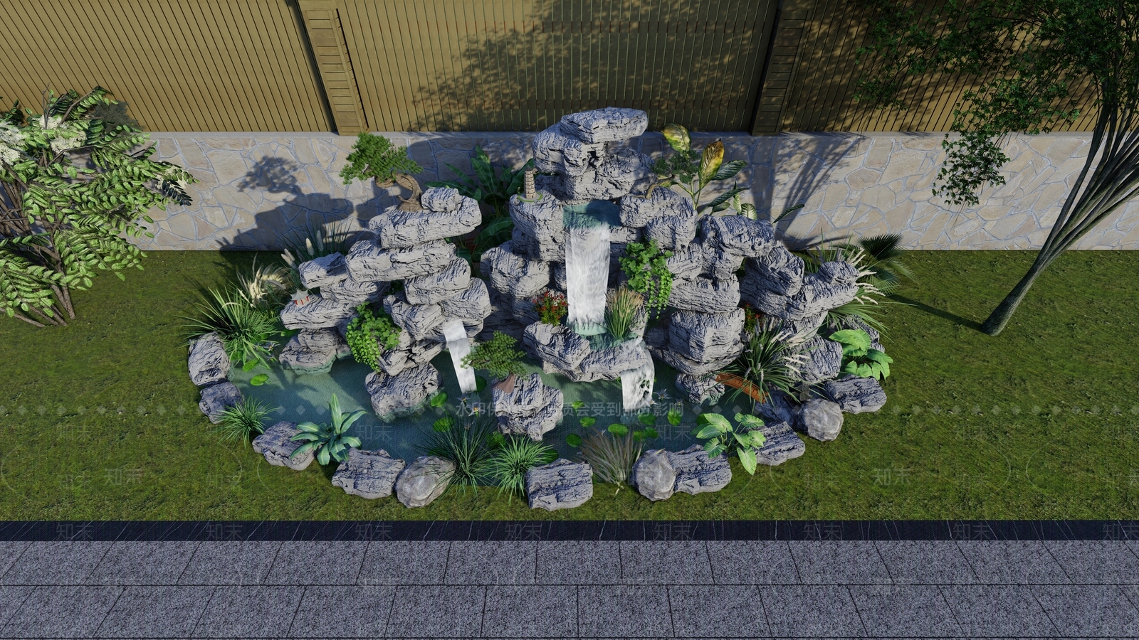新中式假山水景SU模型下载【ID:690874614】