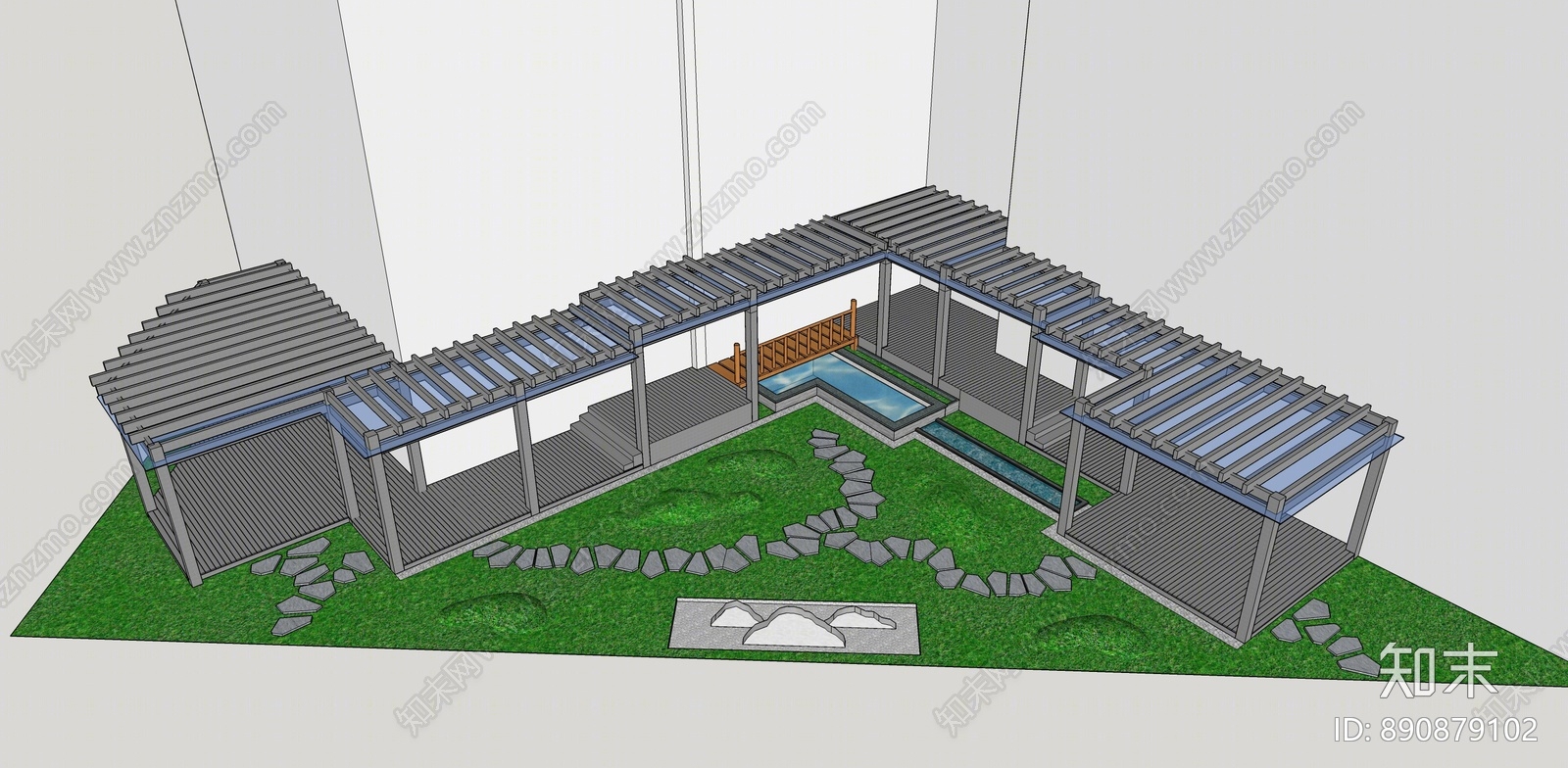 现代屋顶花园SU模型下载【ID:890879102】