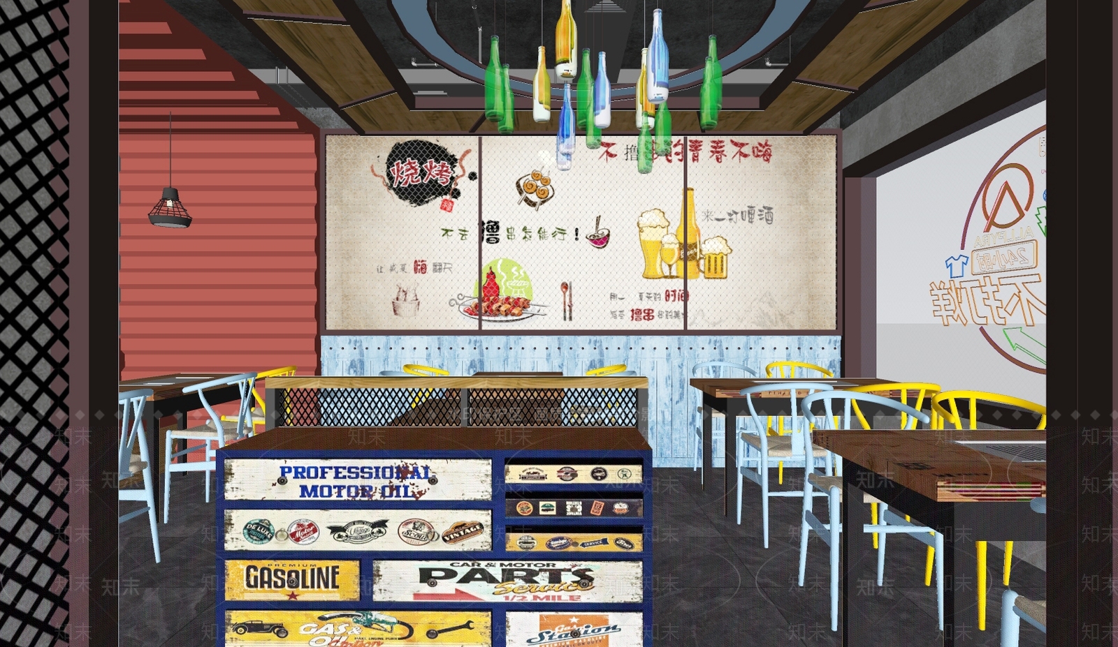 工业风烧烤店SU模型下载【ID:990891011】