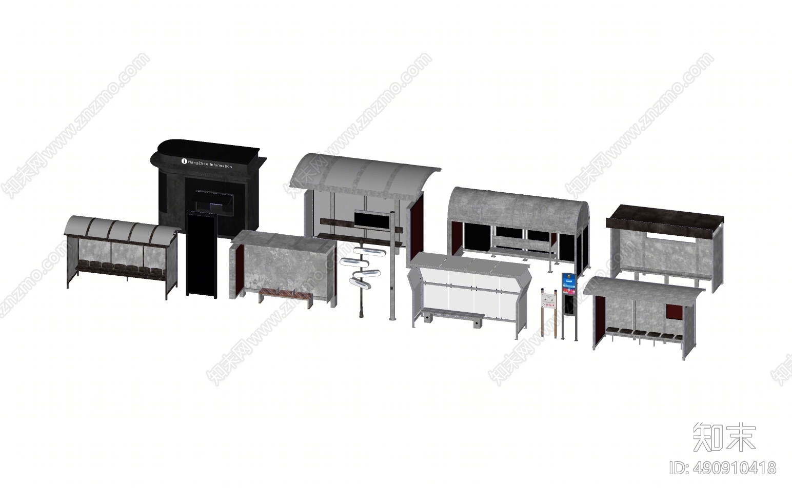 现代公交站牌SU模型下载【ID:490910418】
