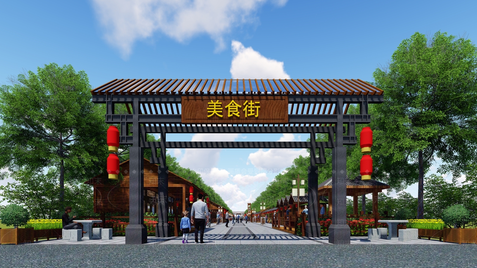 中式商业街SU模型下载【ID:590911575】