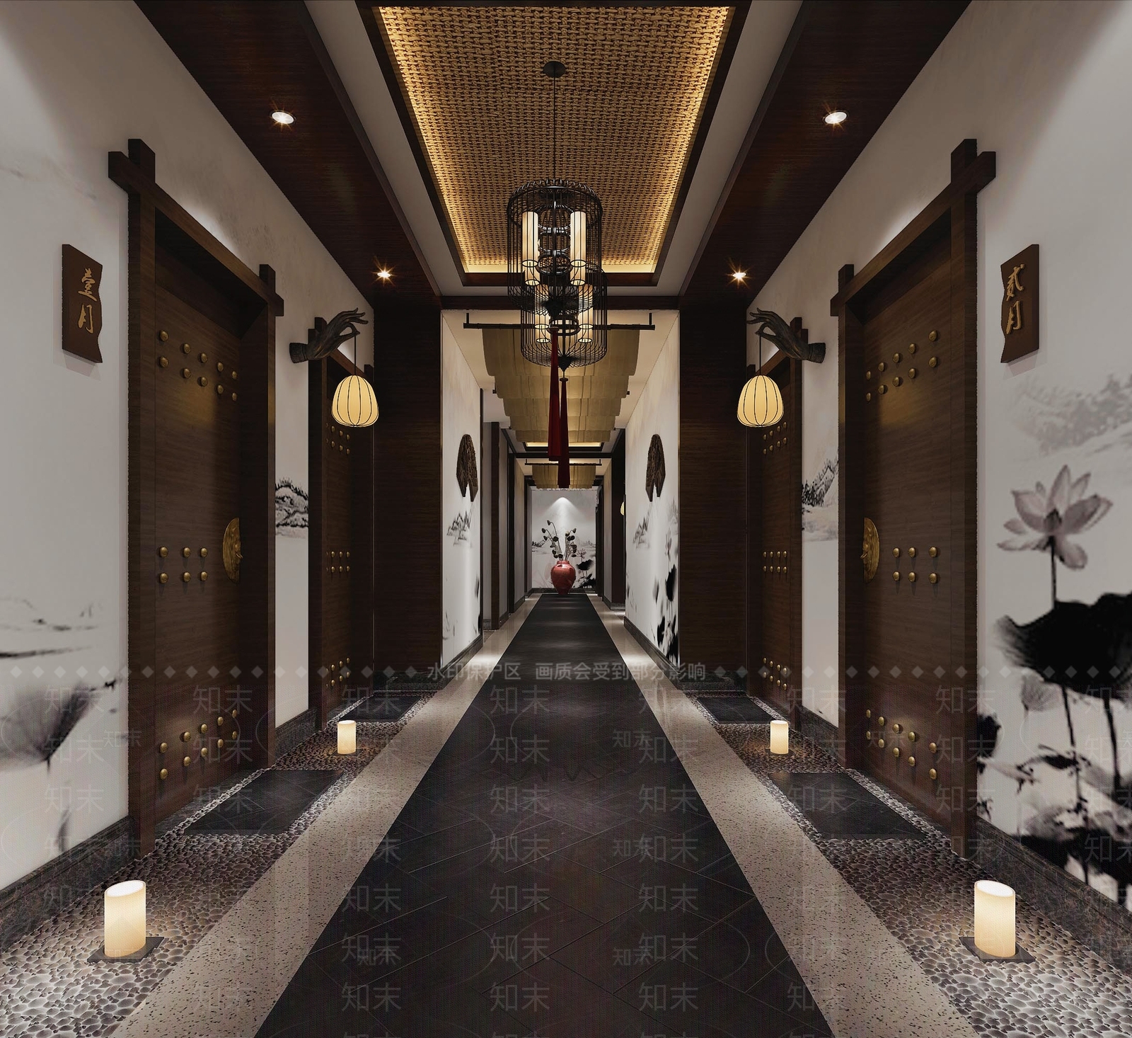 新中式酒店过道SU模型下载【ID:990918439】