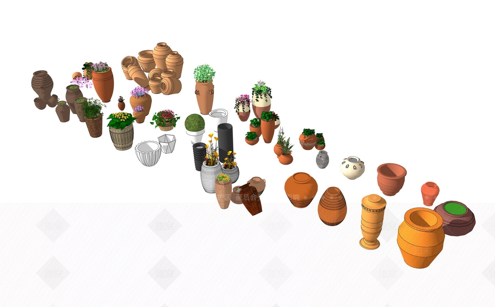 简欧陶罐花钵SU模型下载【ID:990923746】