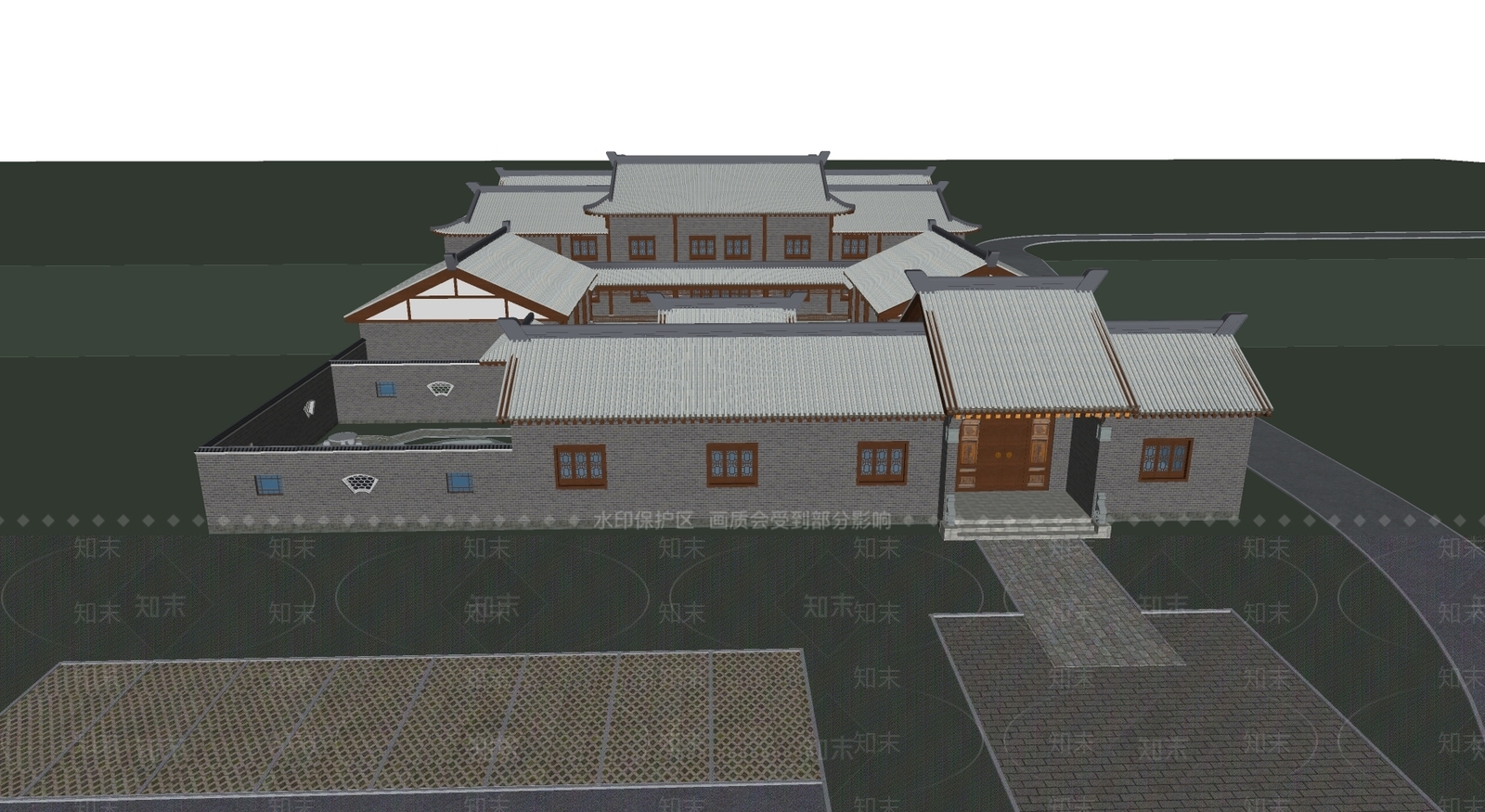 新中式四合院SU模型下载【ID:390926234】