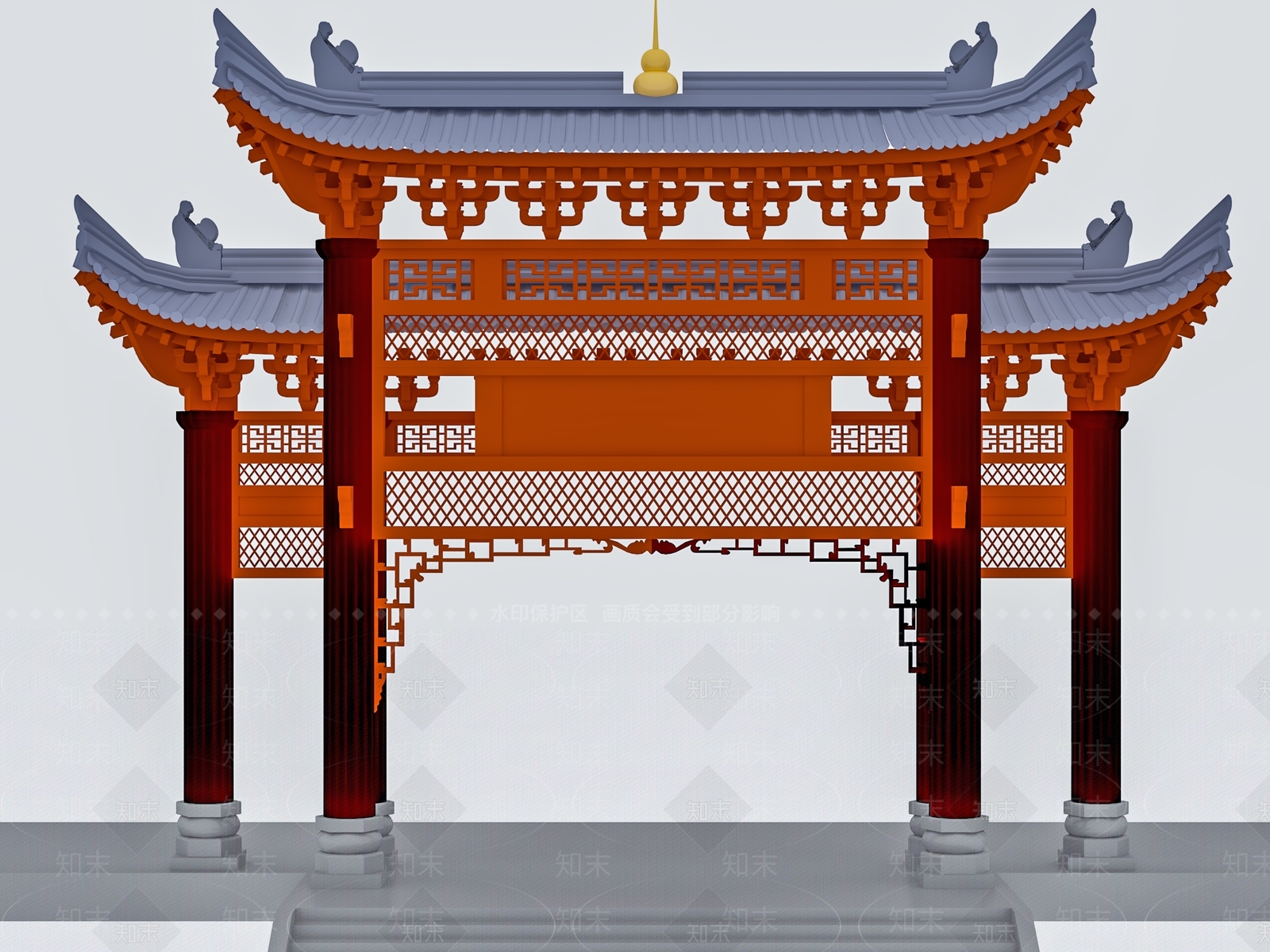中式牌坊3D模型下载【ID:590951643】