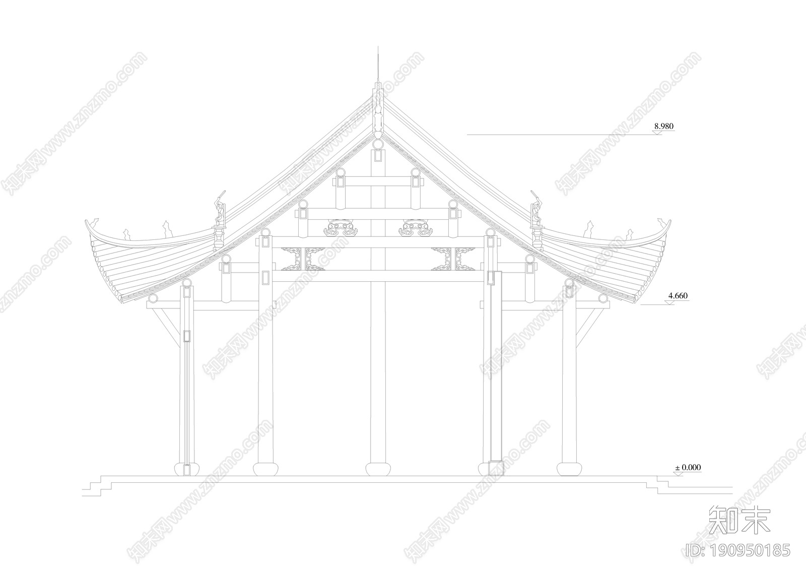 中式园林殿阁cad施工图下载【ID:190950185】