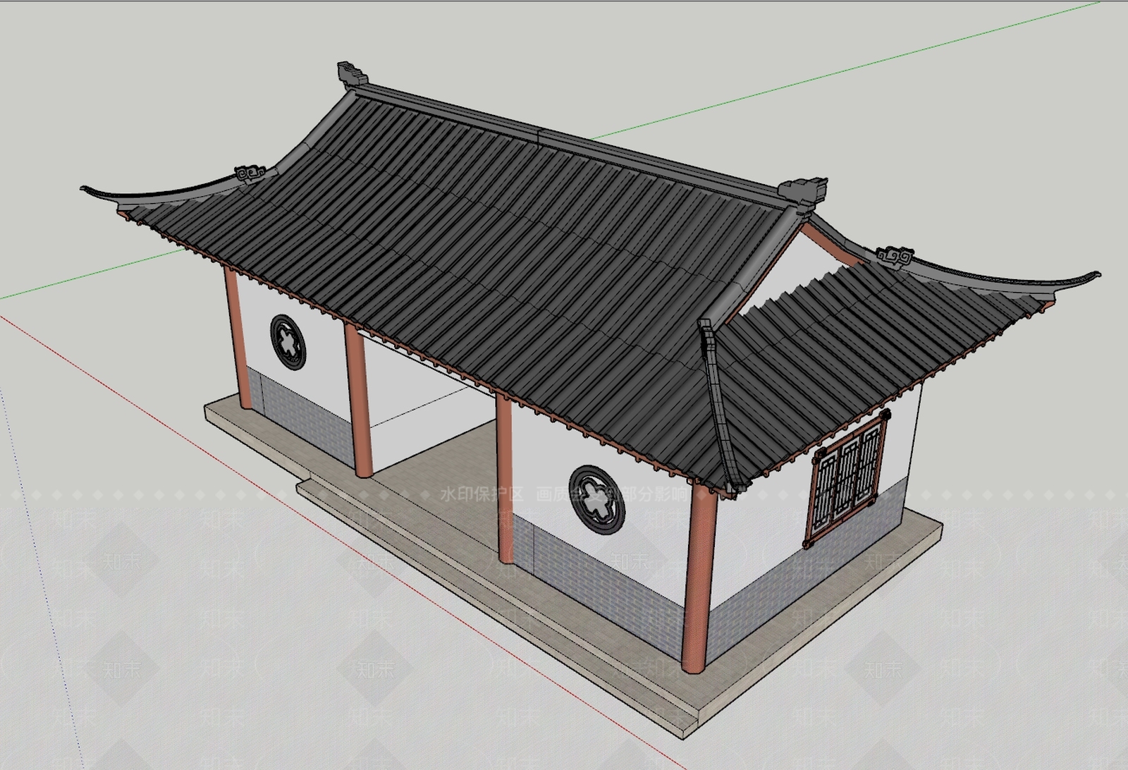 中式风格建筑SU模型下载【ID:390960481】