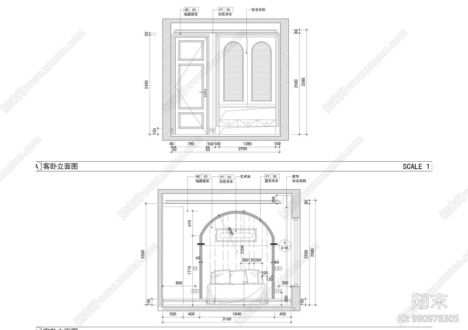 地中海卧室cad施工图下载【ID:990978305】