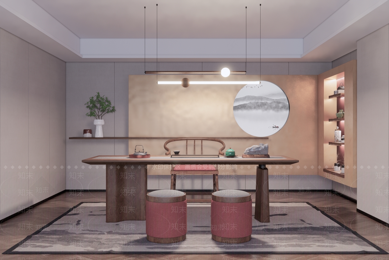 新中式茶室SU模型下载【ID:990989378】