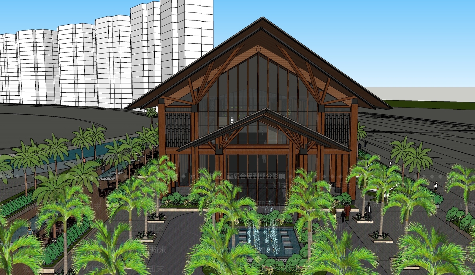 新中式文化场馆SU模型下载【ID:491012141】