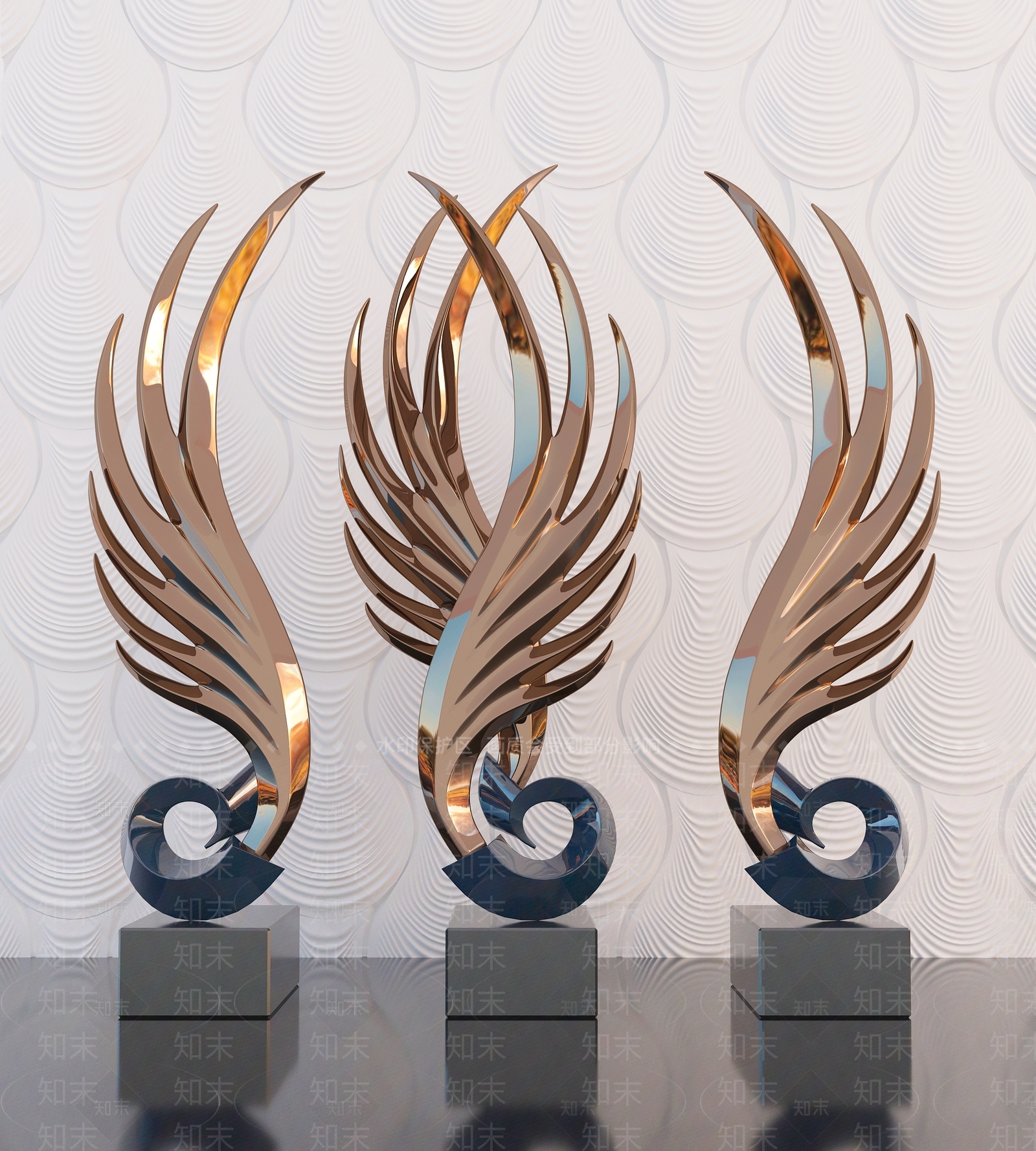 现代翅膀雕塑3D模型下载【ID:391046888】
