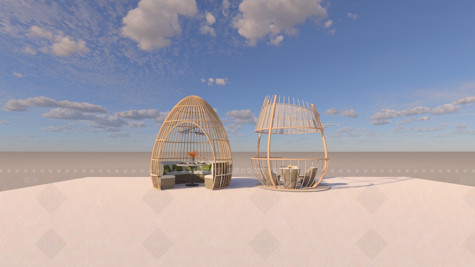 现代户外卡座鸟笼沙发SU模型下载【ID:691048873】