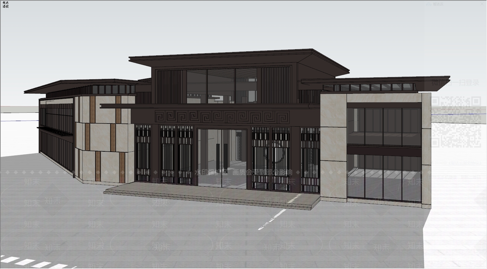 新中式售楼处建筑SU模型下载【ID:791049144】