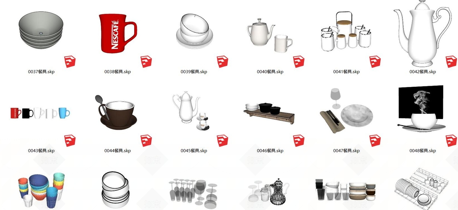 现代餐具SU模型下载【ID:791081104】