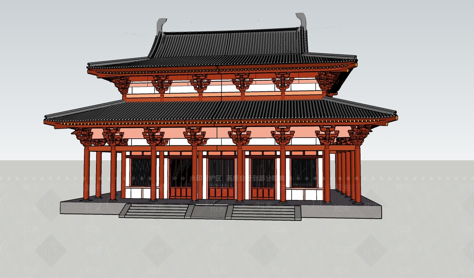 中式风格建筑SU模型下载【ID:891311416】
