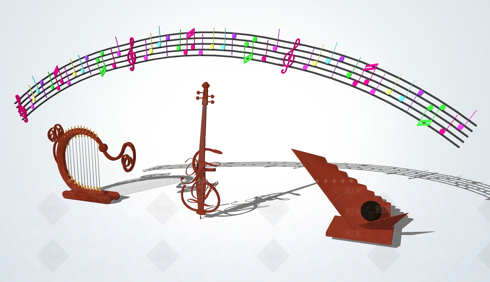 现代音乐音符雕塑SU模型下载【ID:691112674】