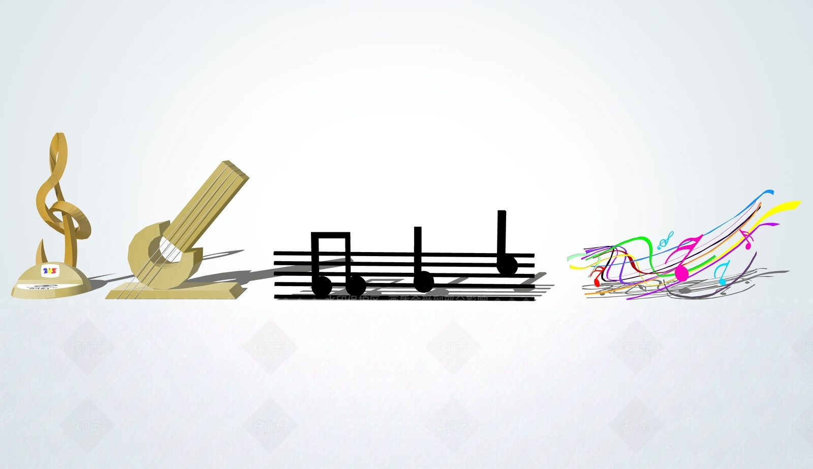 现代乐器音乐音符雕塑SU模型下载【ID:691112686】