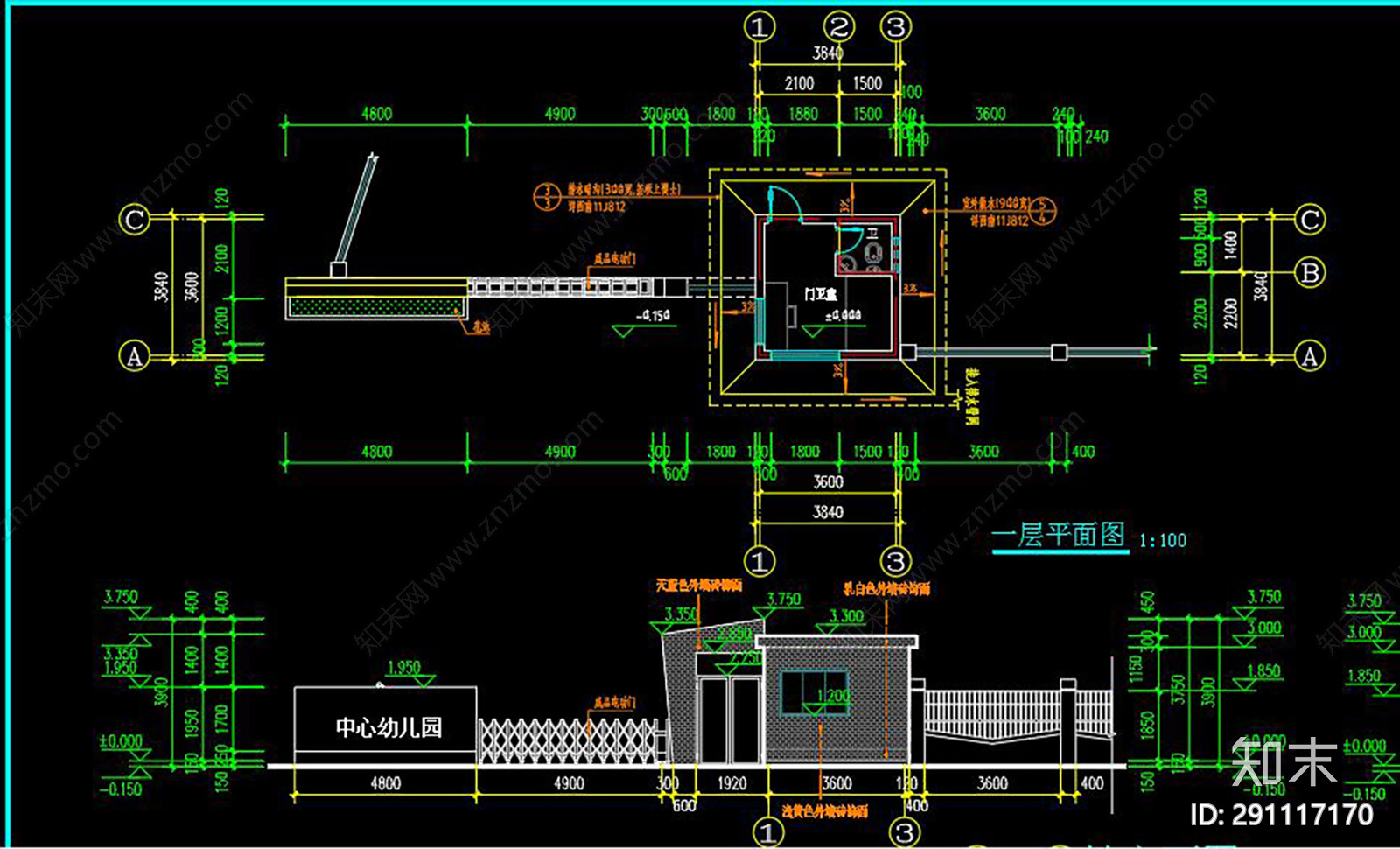 幼儿园大门施工图下载【ID:291117170】