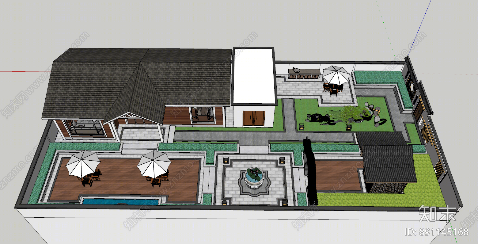 新中式屋顶花园SU模型下载【ID:891145168】