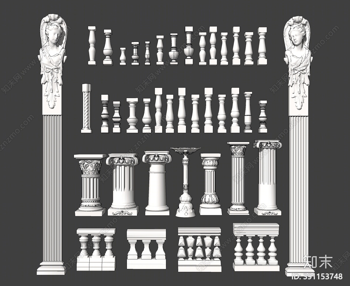 欧式罗马柱SU模型下载【ID:391153748】