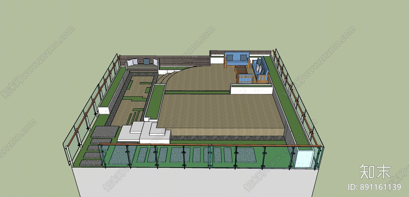 现代屋顶花园SU模型下载【ID:891161139】