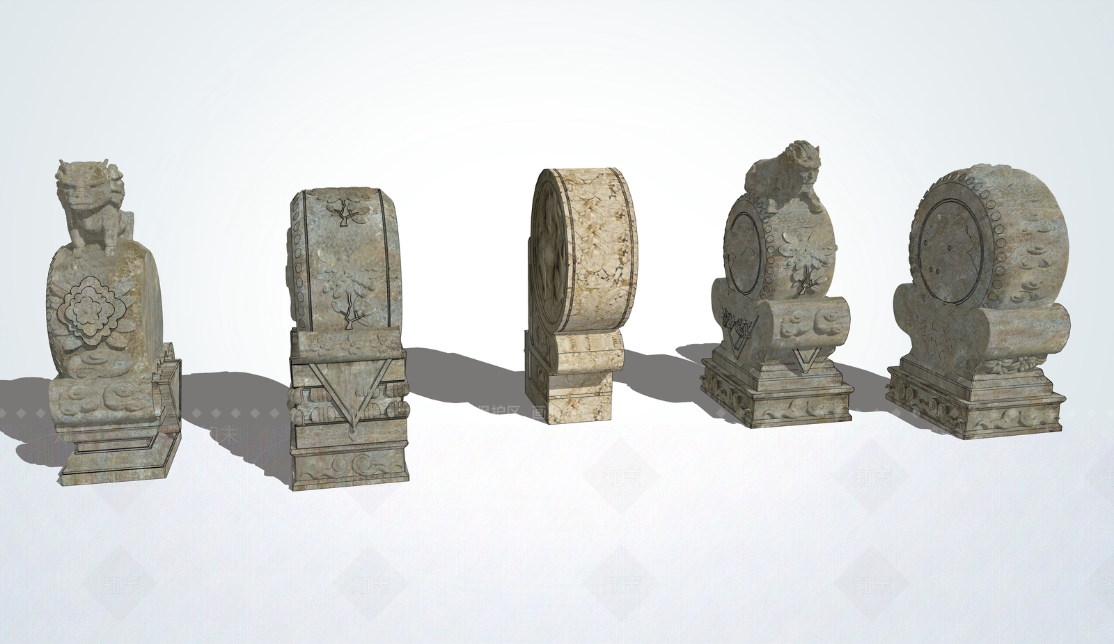 中式抱鼓石SU模型下载【ID:391173371】